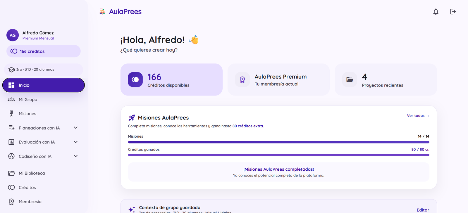 Dashboard de la nueva app AulaPrees